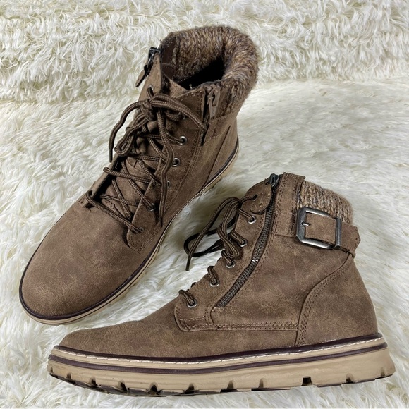 CLIFFS by White Mountain Women's Kelsie Lace Up Side Zip Booties Stone Brown 9 - Picture 1 of 8